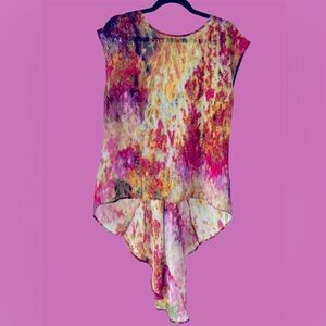 TopShop Sheer Asymmetrical Watercolour Top - V-neck back